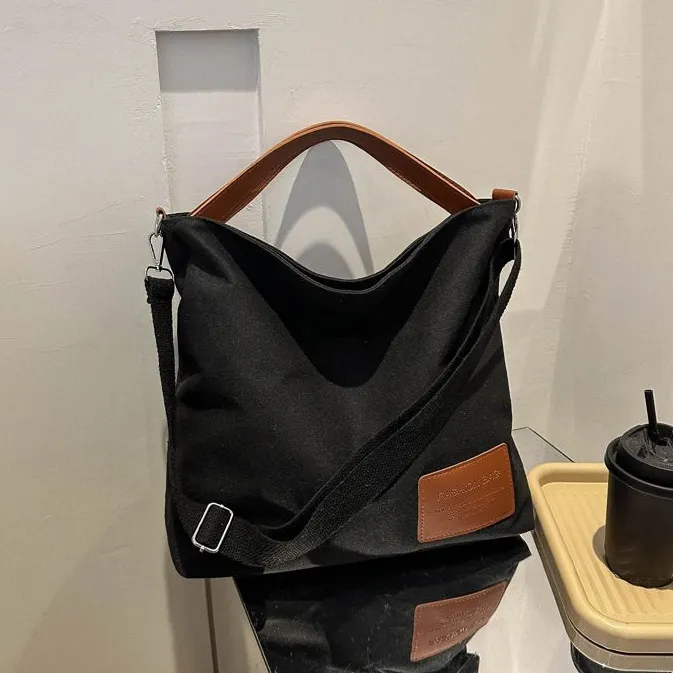 Chic Black Canvas Messenger Bag