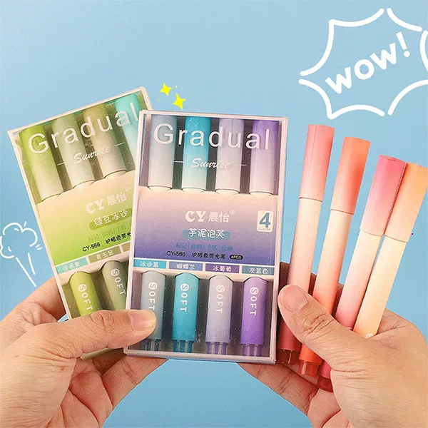 Gradual Sunrise Pastel Highlighter 4 Pieces Set for School/Office