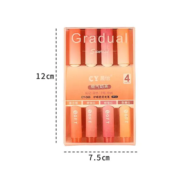 Gradual Sunrise Pastel Highlighter 4 Pieces Set for School/Office