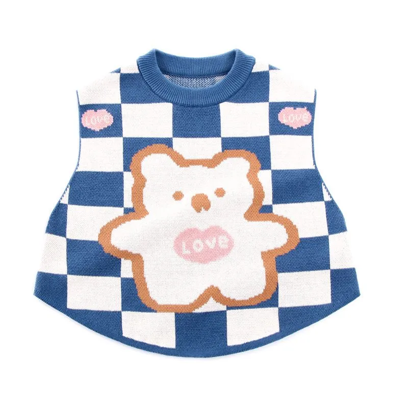 Plaid Kids Cartoon Vest Unisex Casual Top