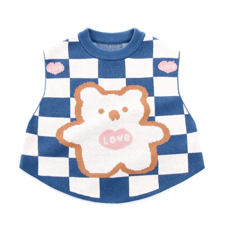 Plaid Kids Cartoon Vest Unisex Casual Top