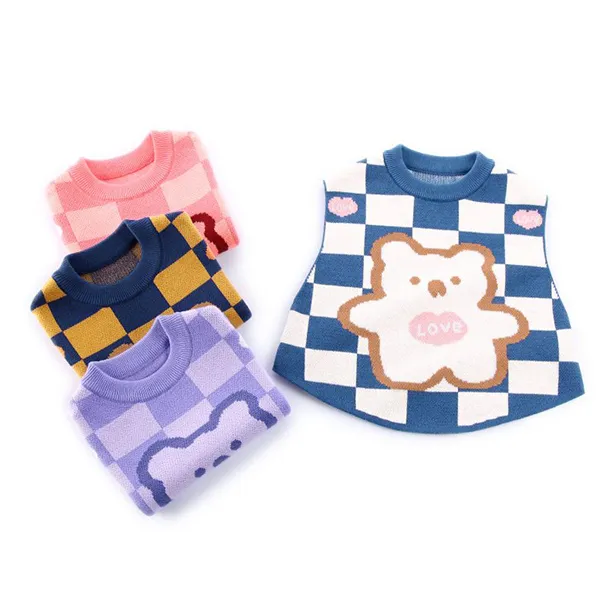 Plaid Kids Cartoon Vest Unisex Casual Top