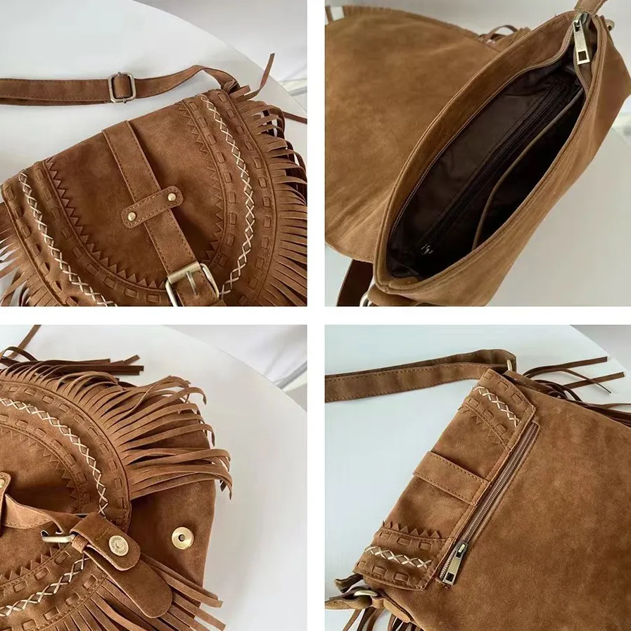 Stylish Fringe Suede Crossbody Bag