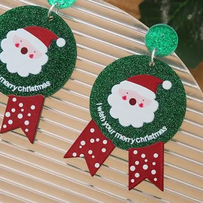 Santa Badge Tassel Earrings - Ideal for Christmas Parties & Gifts