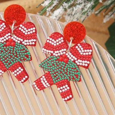 Christmas Beaded Dangle Earrings Festive Floral Design