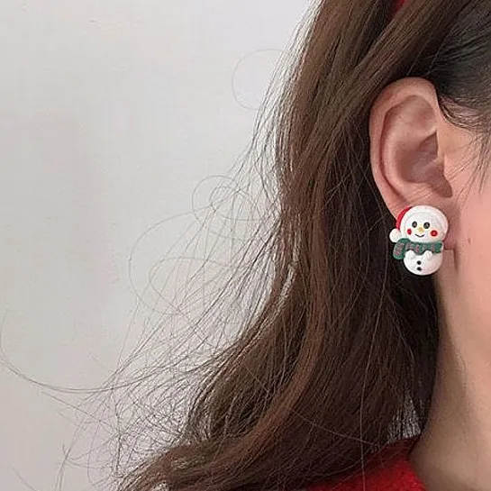 Merry Christmas Snowman Design Stud Earrings