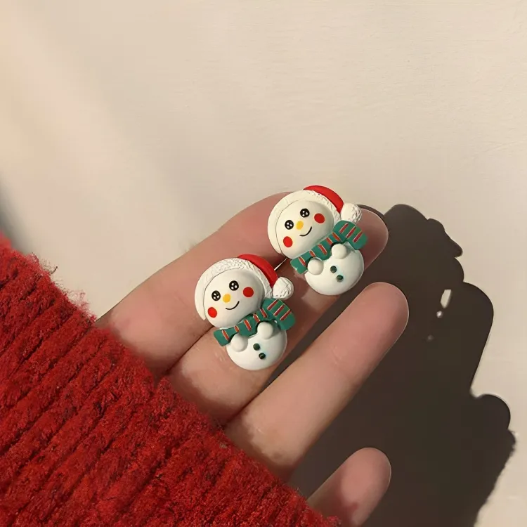 Merry Christmas Snowman Design Stud Earrings