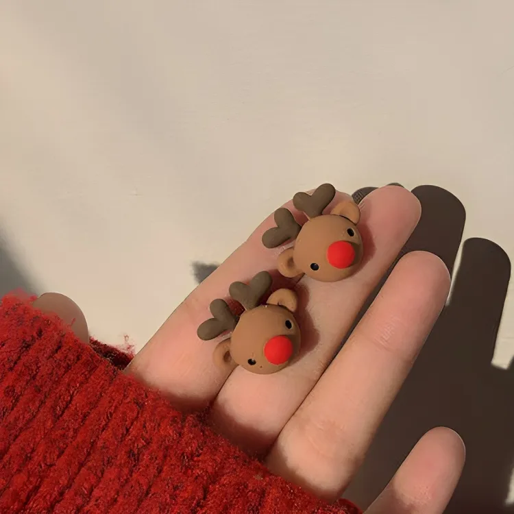 Mini Elk Christmas Earrings - Non-Piercing Ear Clips