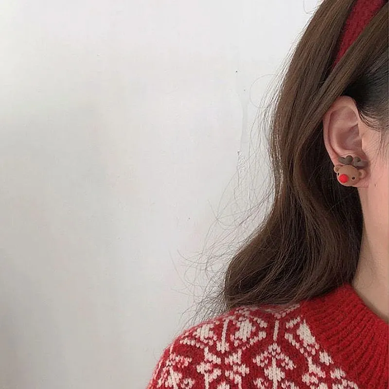 Mini Elk Christmas Earrings - Non-Piercing Ear Clips