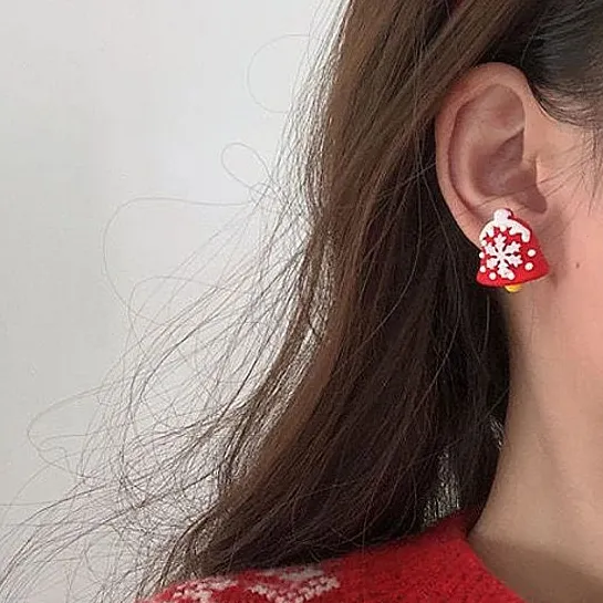 Festive Red Snowflake Stud Earrings