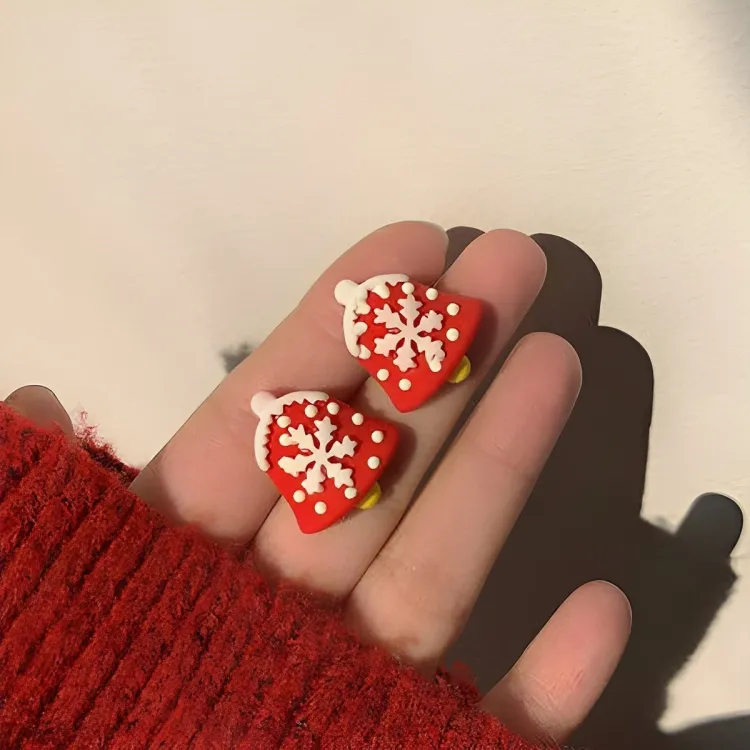 Festive Red Snowflake Stud Earrings
