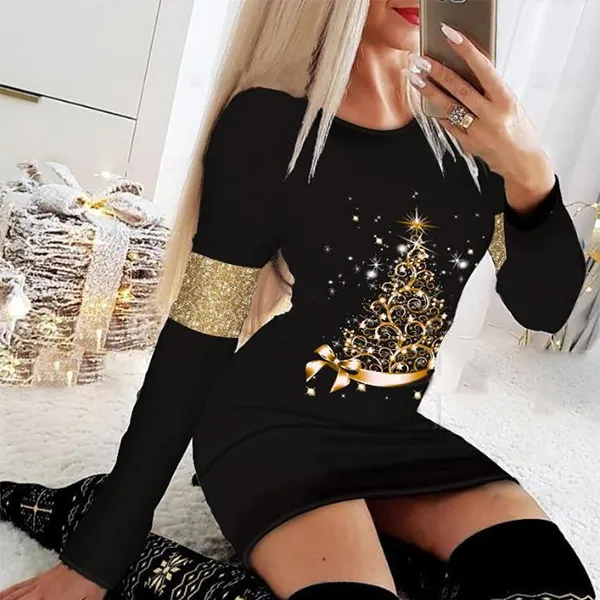 Elegant Black Christmas Tree Dress