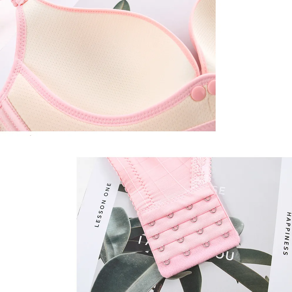 V Neck Comfortable Padded Nursing Bra With Front Open Button Adjustable Push Up Bra