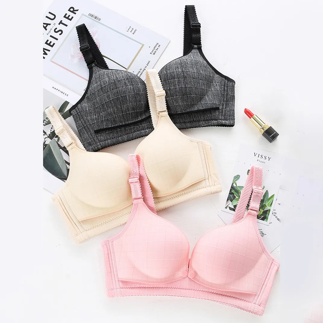 V Neck Comfortable Padded Nursing Bra With Front Open Button Adjustable Push Up Bra
