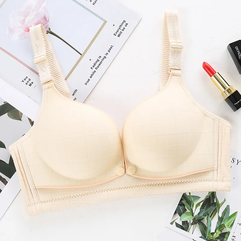 V Neck Comfortable Padded Nursing Bra With Front Open Button Adjustable Push Up Bra