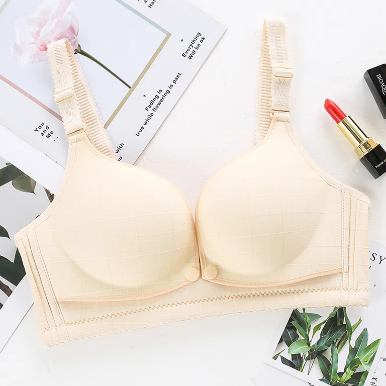 V Neck Comfortable Padded Nursing Bra With Front Open Button Adjustable Push Up Bra