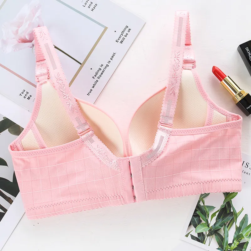 V Neck Comfortable Padded Nursing Bra With Front Open Button Adjustable Push Up Bra