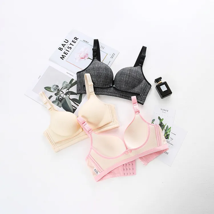 V Neck Comfortable Padded Nursing Bra With Front Open Button Adjustable Push Up Bra