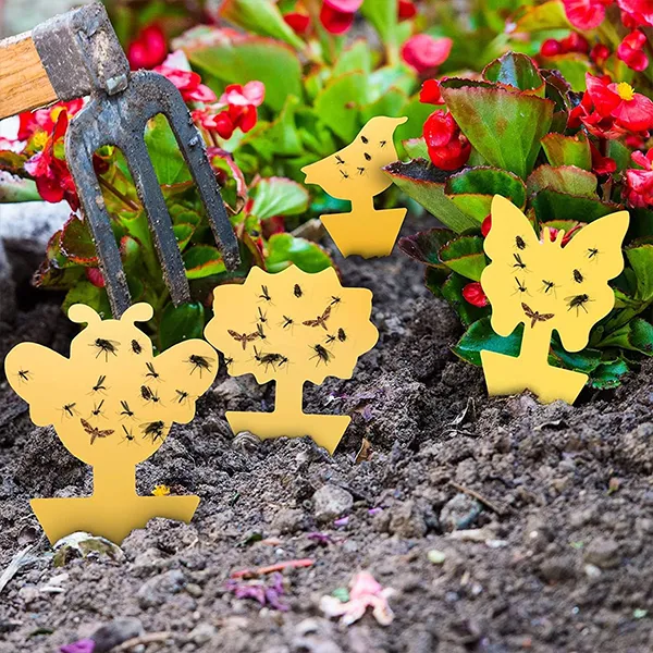 10pcs Yellow Insect and Flower Shaped Plant Stakes