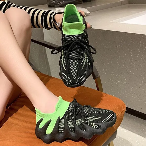 Neon Green Mesh Athletic Sneakers