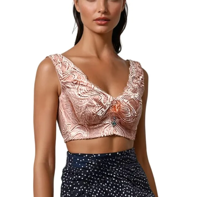 Peach Lace Sleeveless Crop Top