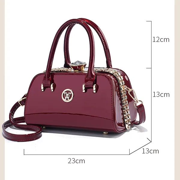 Glossy Burgundy Handbag With Chain Detail