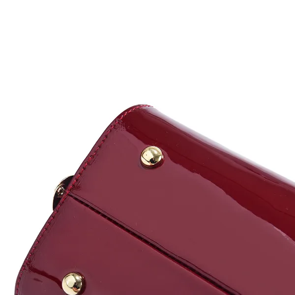 Glossy Burgundy Handbag With Chain Detail