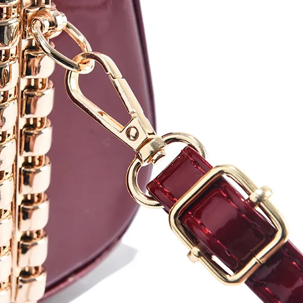 Glossy Burgundy Handbag With Chain Detail