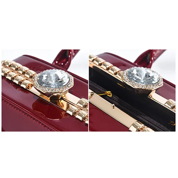 Glossy Burgundy Handbag With Chain Detail