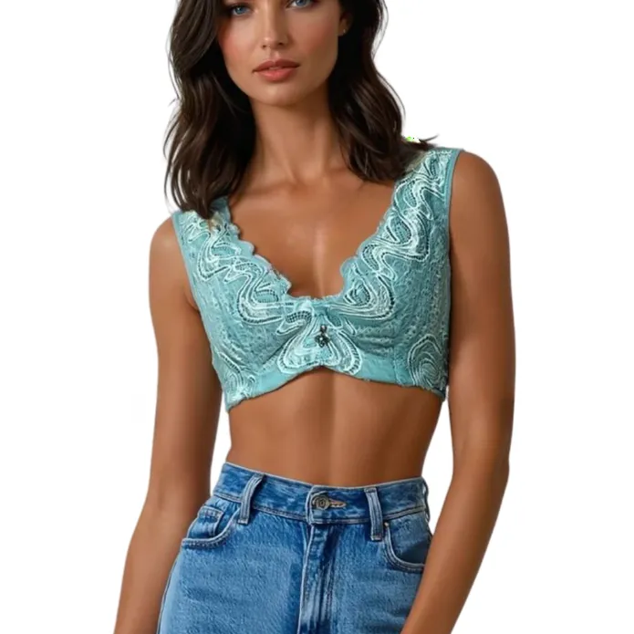 Peach Lace Sleeveless Crop Top