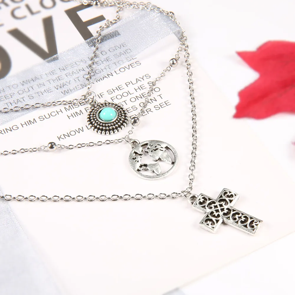 Six Pieces Multi Layered Bohemian Style Pendant Necklace Set