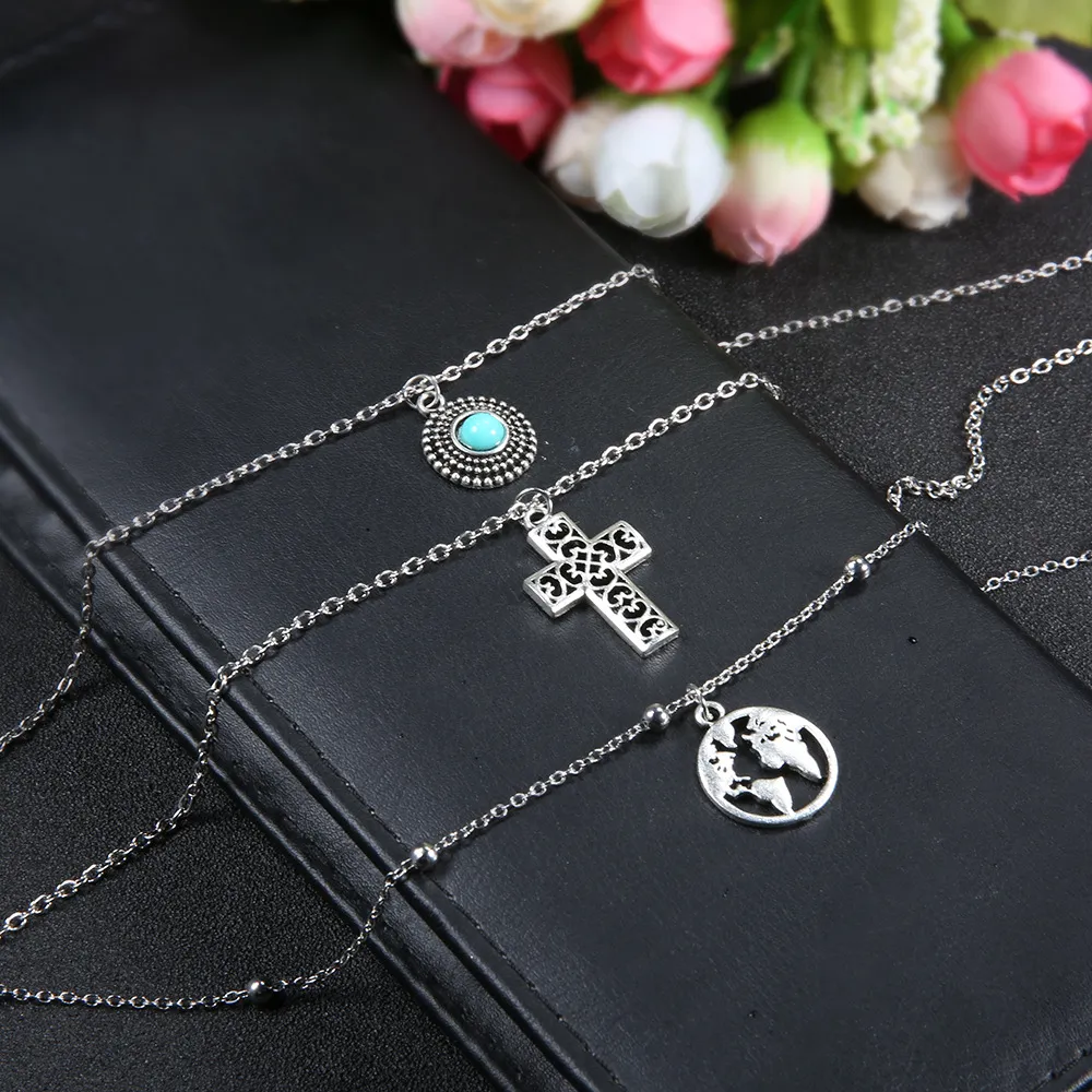 Six Pieces Multi Layered Bohemian Style Pendant Necklace Set