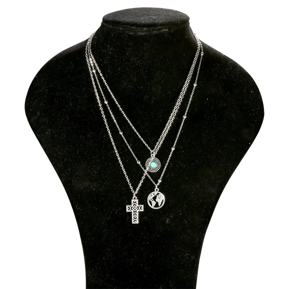 Six Pieces Multi Layered Bohemian Style Pendant Necklace Set