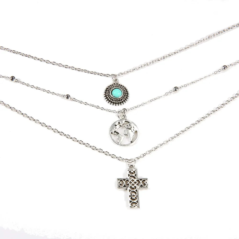 Six Pieces Multi Layered Bohemian Style Pendant Necklace Set