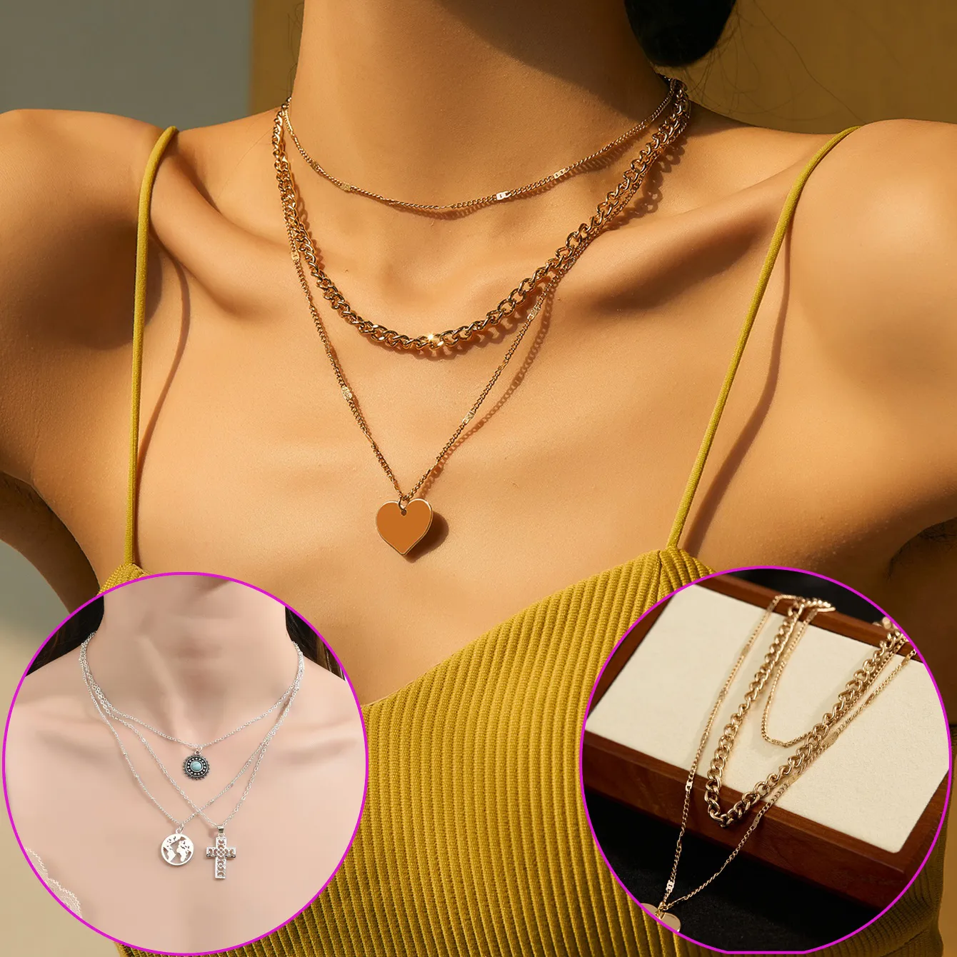 Six Pieces Multi Layered Bohemian Style Pendant Necklace Set