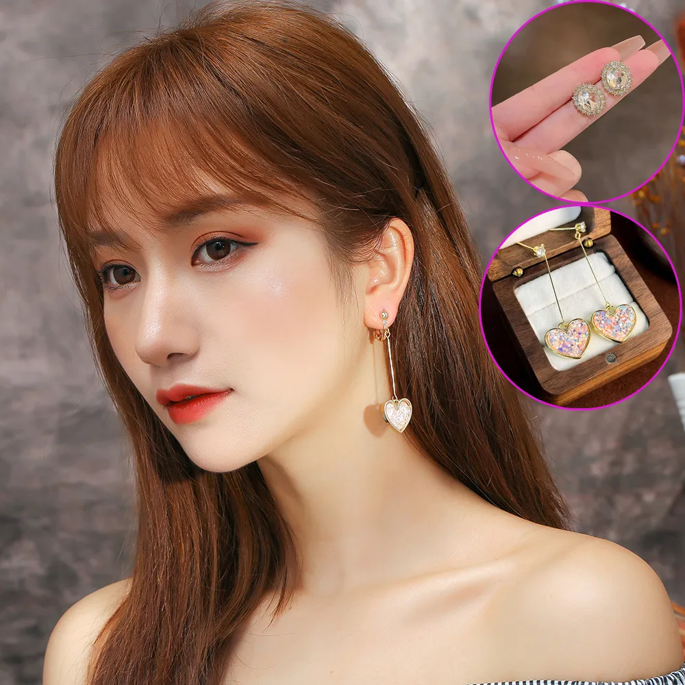 Heart-Shaped Crystal Drop Earrings