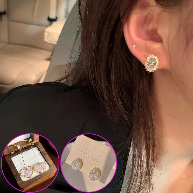 Heart-Shaped Crystal Drop Earrings