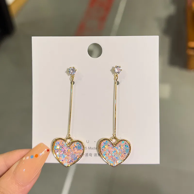 Heart-Shaped Crystal Drop Earrings
