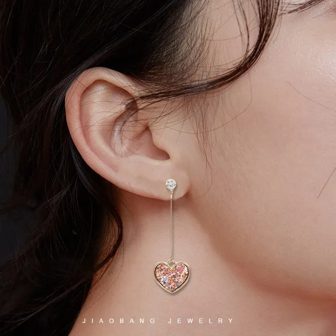 Heart-Shaped Crystal Drop Earrings