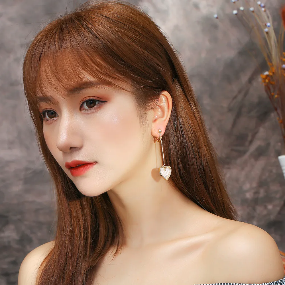 Heart-Shaped Crystal Drop Earrings