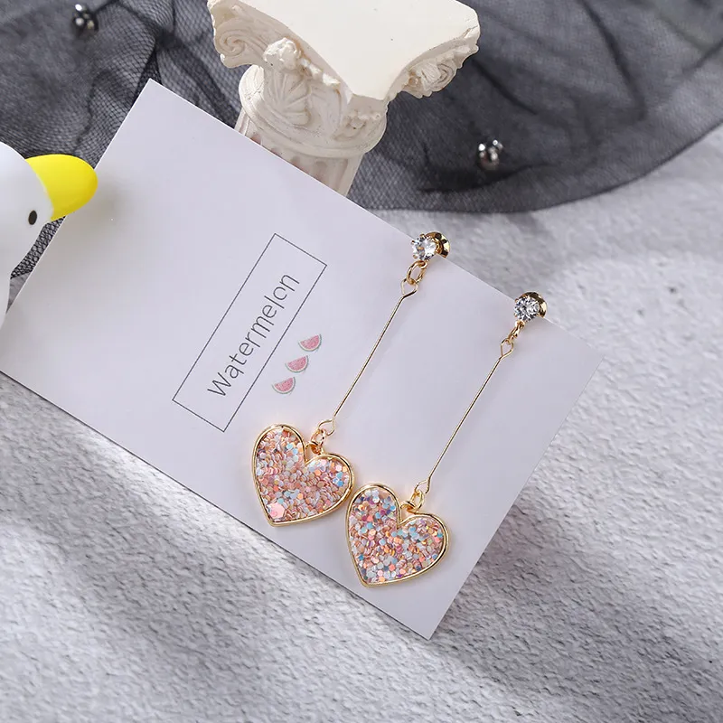 Heart-Shaped Crystal Drop Earrings