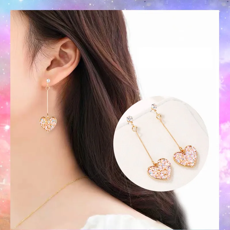 Heart-Shaped Crystal Drop Earrings
