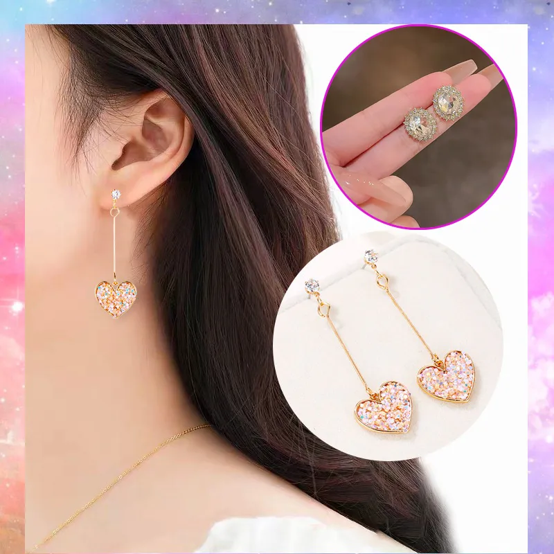 Heart-Shaped Crystal Drop Earrings