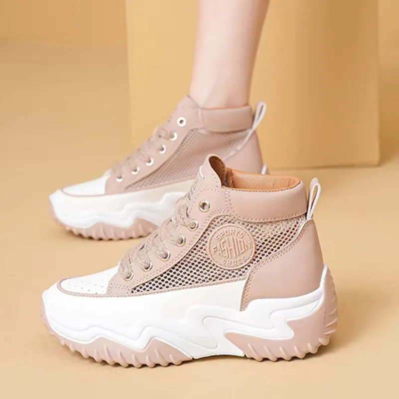 High-Top Beige Chunky Sneakers
