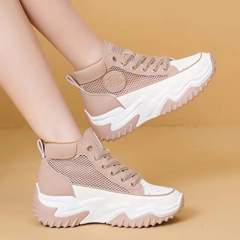 High-Top Beige Chunky Sneakers