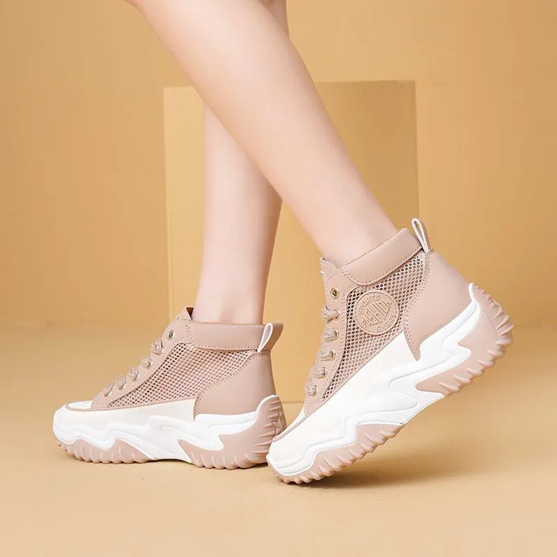 High-Top Beige Chunky Sneakers
