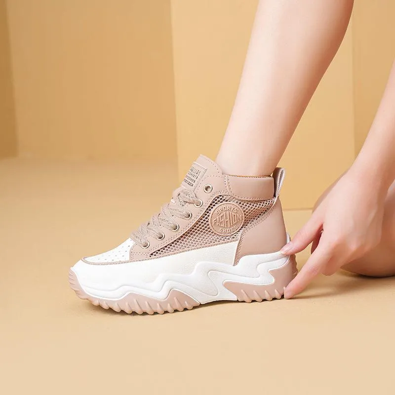 High-Top Beige Chunky Sneakers