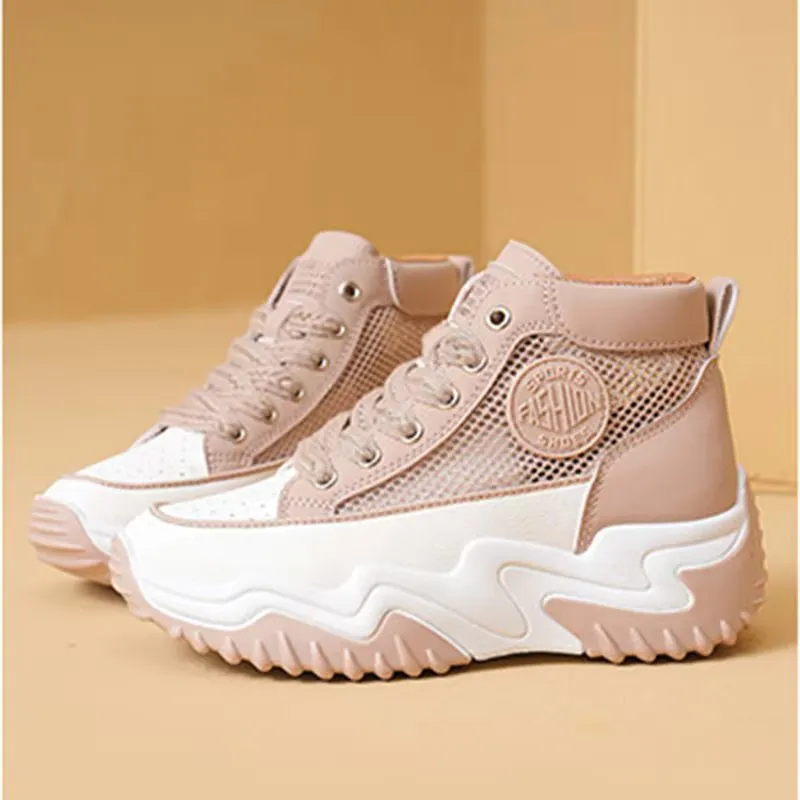 High-Top Beige Chunky Sneakers