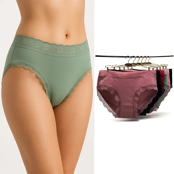 Six Pieces Lace Trim Cotton Women's Briefs Set