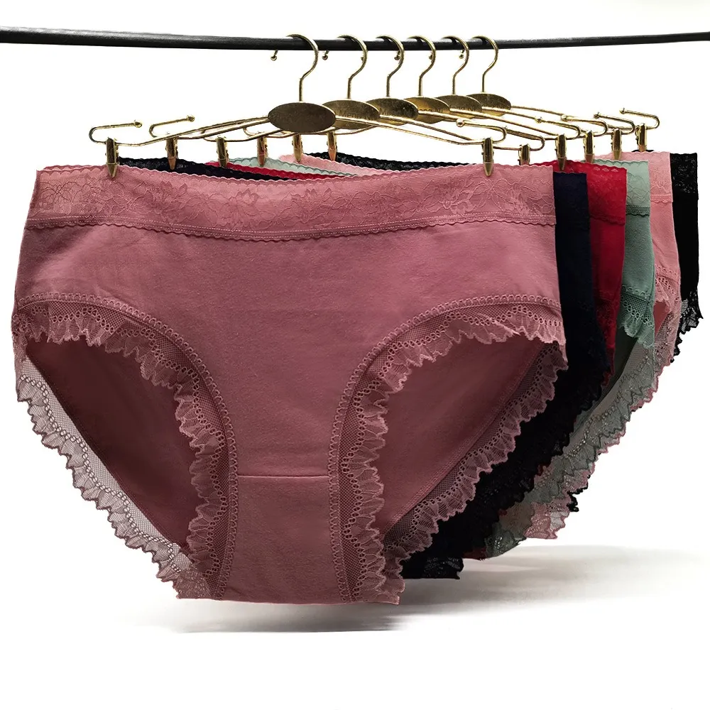 Six Pieces Lace Trim Cotton Women's Briefs Set